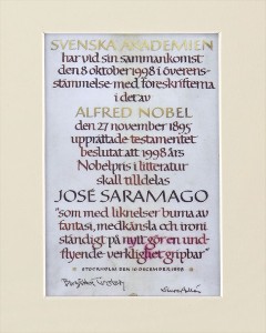 Cópia do Diploma do Prémio Nobel da Literatura
